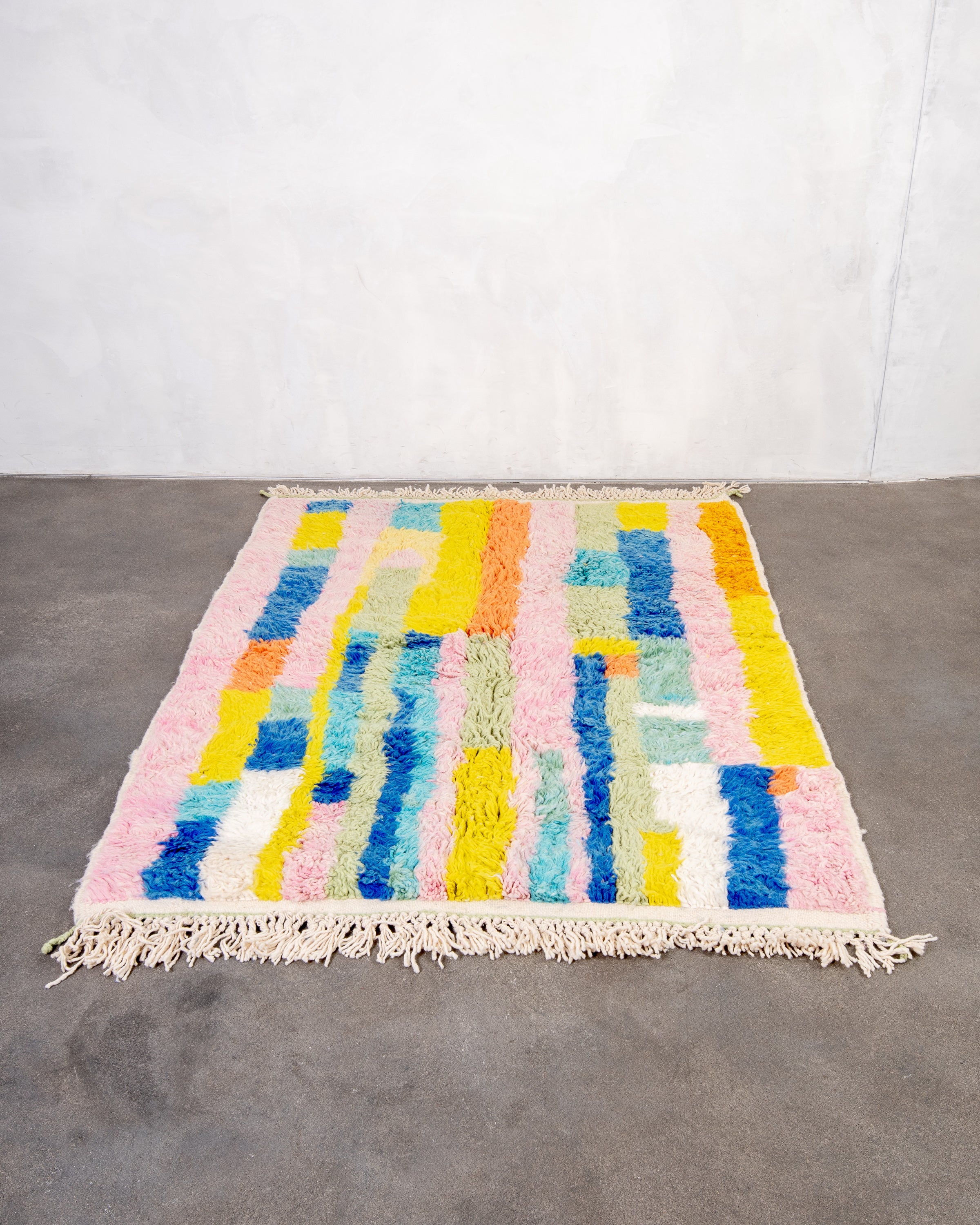 Modern designer handcrafted Berber rug from morocco Beniourain with beautiful colors and patterns